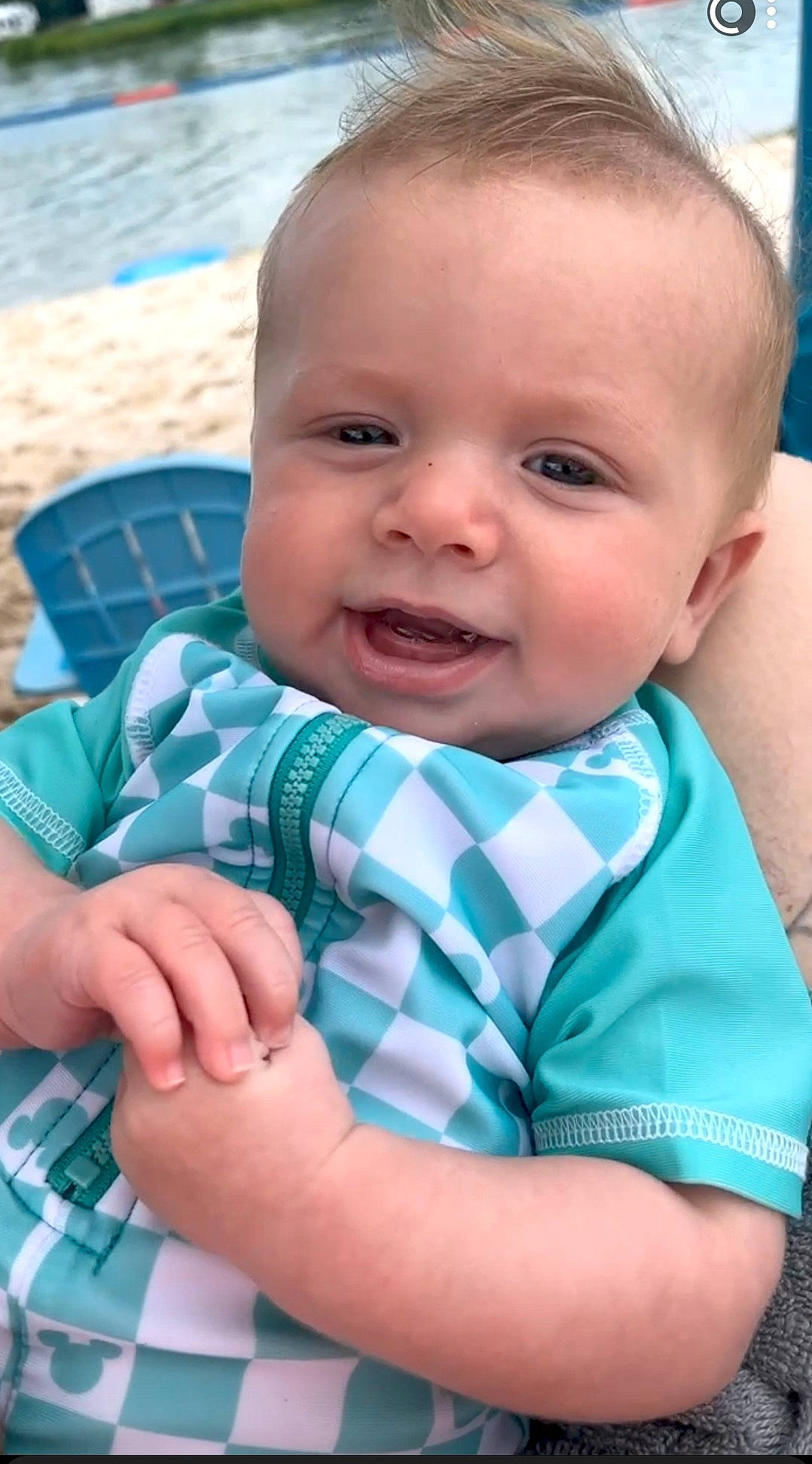 Christopher joined the competition — help win amazing prizes! aqua, azure, baby, baby_toddler_clothing, cheek, child, fun, gesture, grass, happy, joy, leisure, mouth, nose, pattern, person, sitting, skin, sleeve, smile