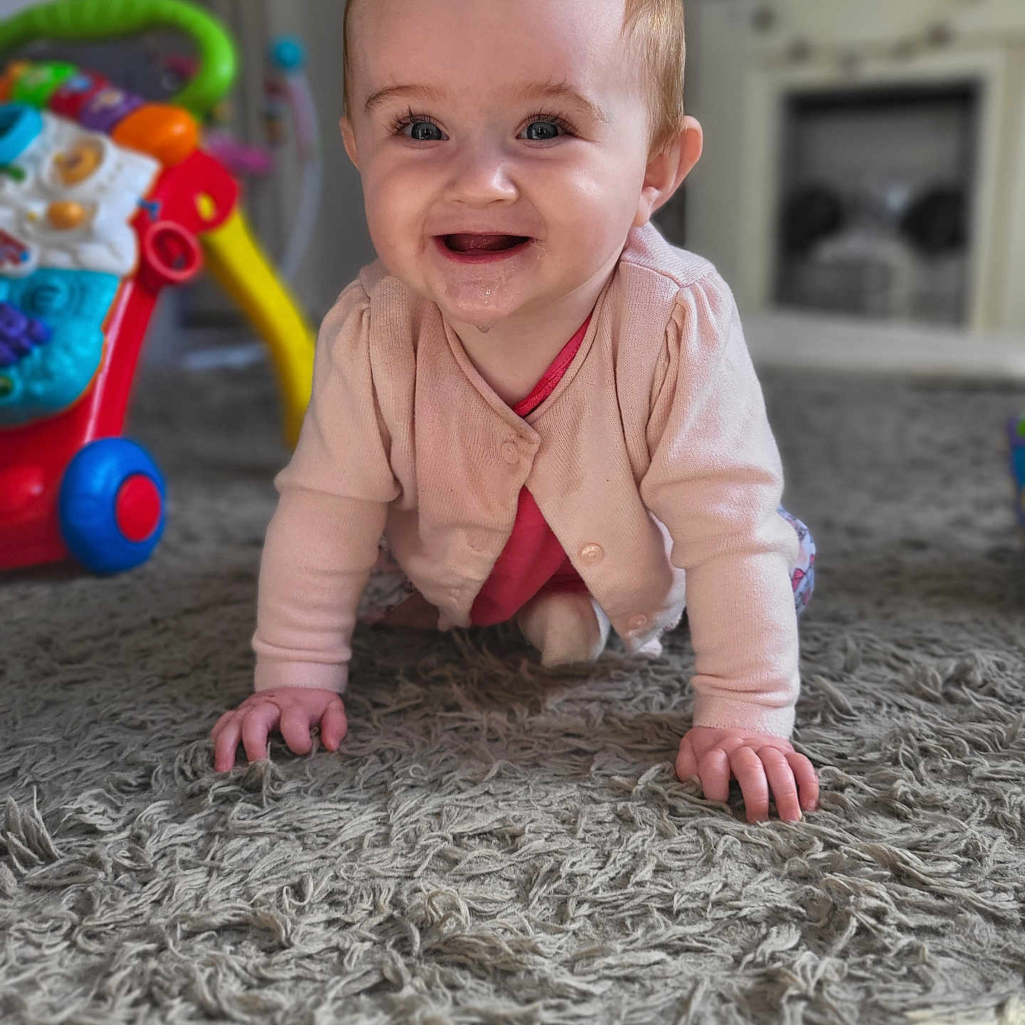 Aurora joined the competition — help win amazing prizes! baby, babycrawling, bodypart, crawling, face, finger, hand, head, indoors, person, photography, portrait, toy