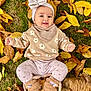 autumn, baby, boots, bow, child, cozy, cute, dog, fall_leaves, grass, happy, headband, knitwear, nature, outdoor, pet, playful, seasonal, smiling, young_child