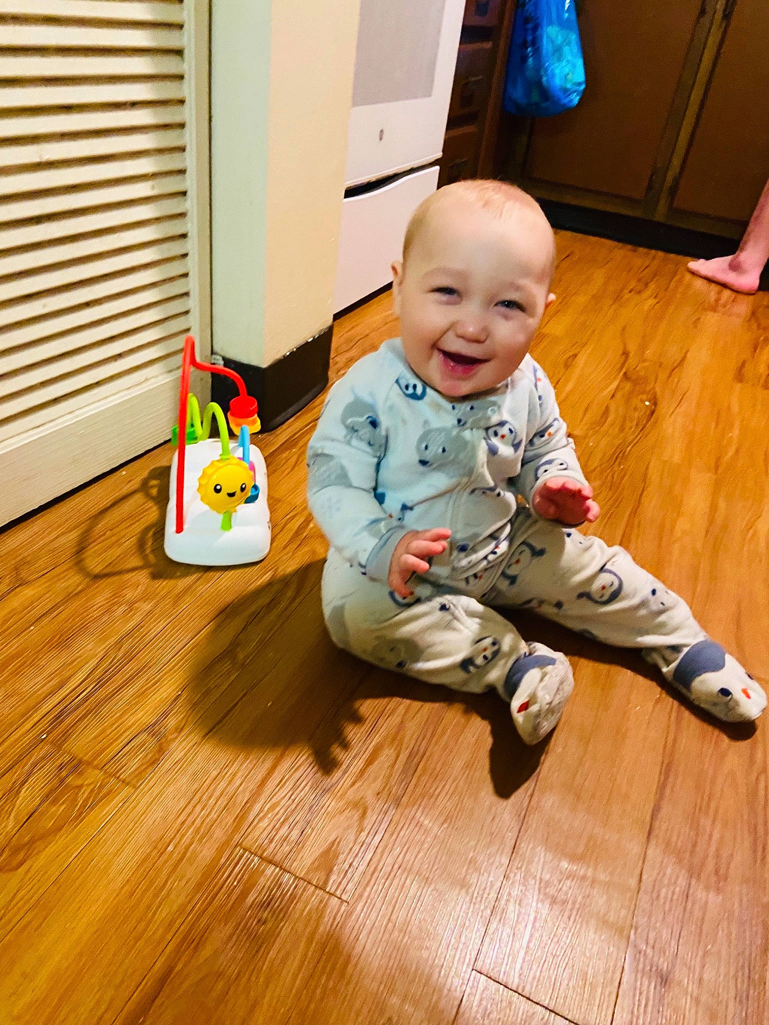 Waylon Sawyer joined the competition — help win amazing prizes! baby, baby_toddler_clothing, cheek, child, comfort, floor, flooring, happy, hardwood, human_body, joy, laminate_flooring, person, sitting, smile, toddler, varnish, window, window_blind, wood