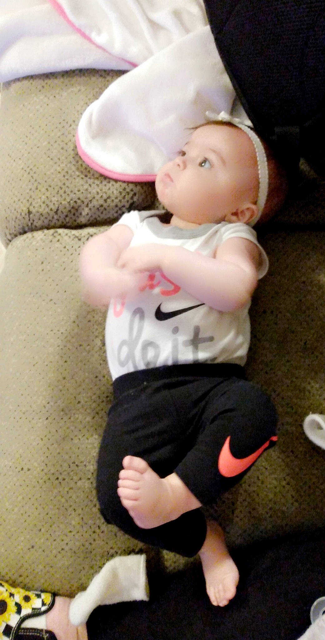 Mavis joined the competition — help win amazing prizes! baby, baby_toddler_clothing, cheek, child, comfort, elbow, finger, foot, headgear, human_leg, knee, leg, person, pink, skin, sleeve, sock, t_shirt, thigh, toddler