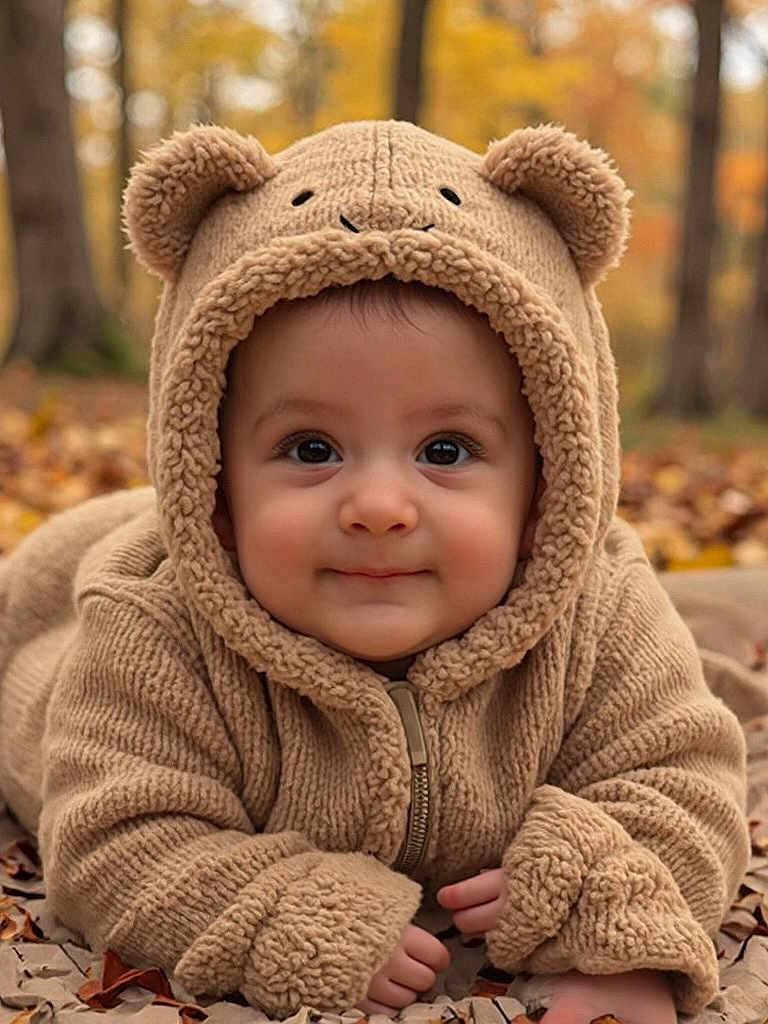 Michael Dadon joined the competition — help win amazing prizes! baby, child, hoodie, bear_ears, autumn, leaves, outdoor, forest, fall_colors, cute, smiling, portrait, warm_clothing, cozy, blanket, nature, face, young_child, closeup, eyes