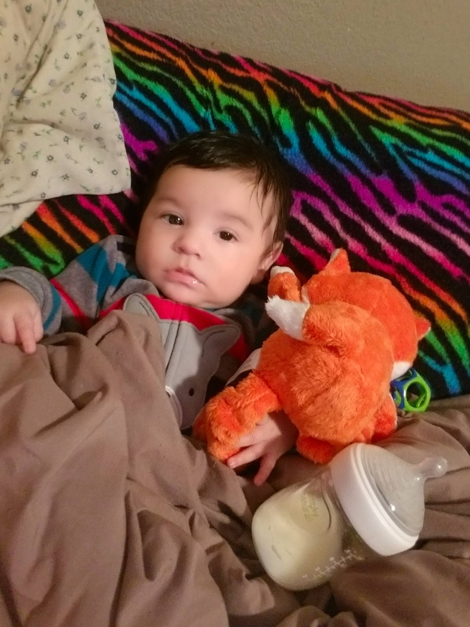 Kingsley joined the competition — help win amazing prizes! baby, cheek, child, person, play, room, sitting, skin, smile, stuffed_toy, textile, toddler, toy