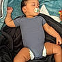 baby, sleeping, pacifier, blanket, blue_blanket, diaper, infant, cute, cozy, resting, soft_texture, indoors, child, one_person, relaxation, peaceful, lying_down, nap, toddler, clothing