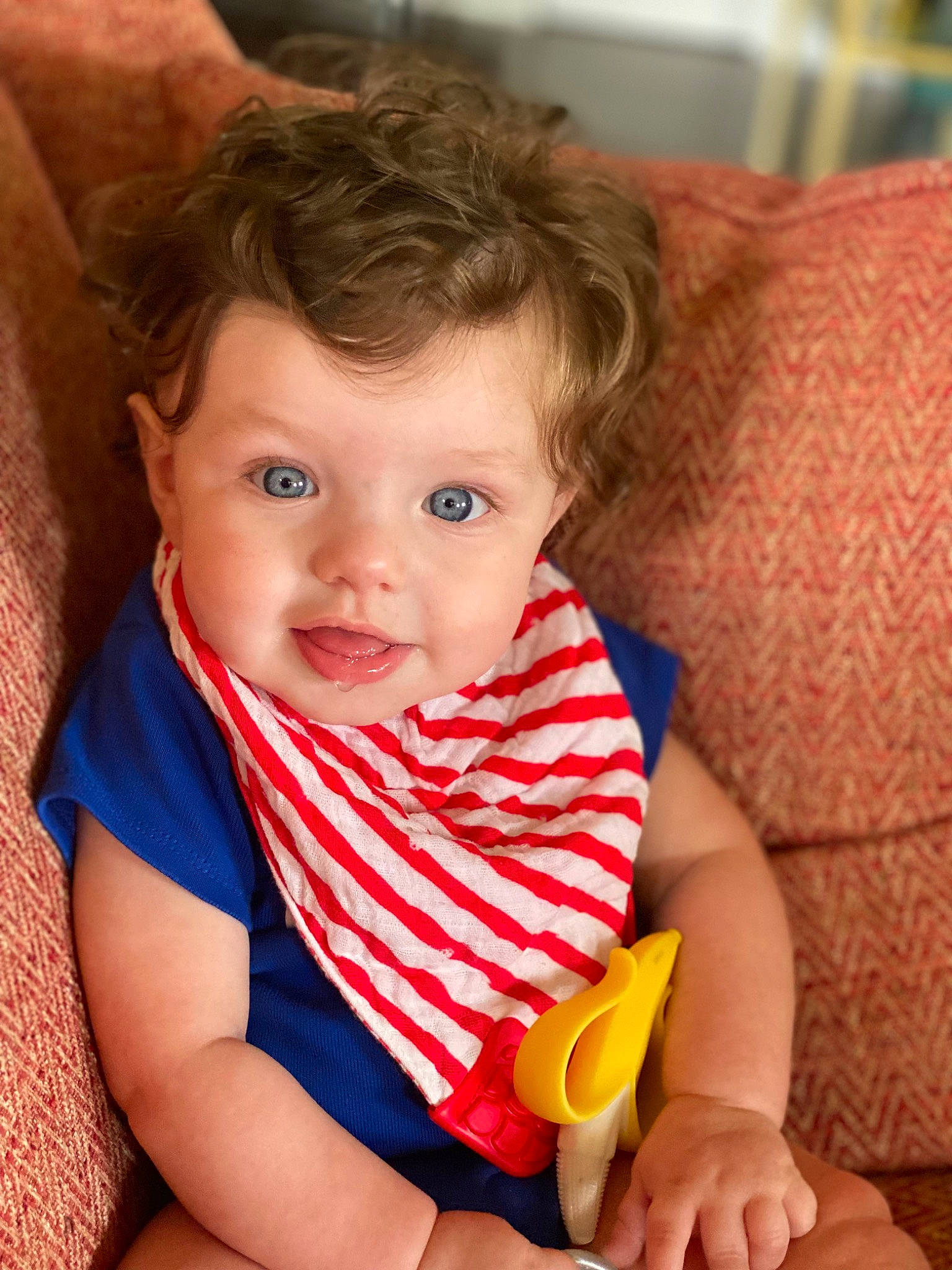 Bryan joined the competition — help win amazing prizes! arm, baby, baby_toddler_clothing, cheek, dress, face, finger, gesture, happy, head, iris, lip, mouth, neck, nose, organ, person, red, skin, smile