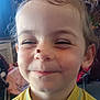 Ruby is registered to the contest to win money with this photo: child, face, smile, freckles, ladybug, indoor, portrait, cute, happy, person, nose, hair, tshirt, playful, expression, closeup, freckled_skin, squinting, young, innocence