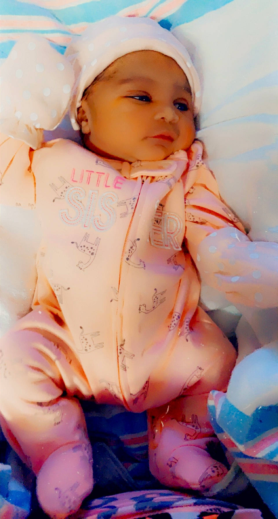 Dearra is registered to the contest to win money with this photo: abdomen, baby, baby_sleeping, baby_toddler_clothing, blue, cap, cheek, chest, child, eyelash, finger, headwear, lip, mouth, person, pink, skin, stomach, thigh, thumb