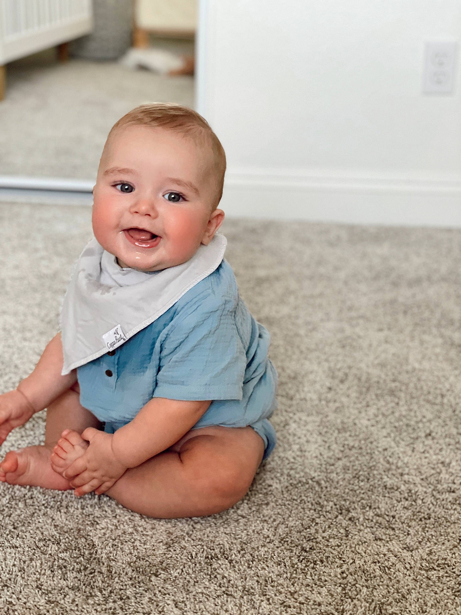 Jett joined the competition — help win amazing prizes! baby, baby_toddler_clothing, cheek, child, eye, flash_photography, floor, flooring, grass, happy, iris, joy, pattern, people_in_nature, person, portrait_photography, sitting, sleeve, smile, standing