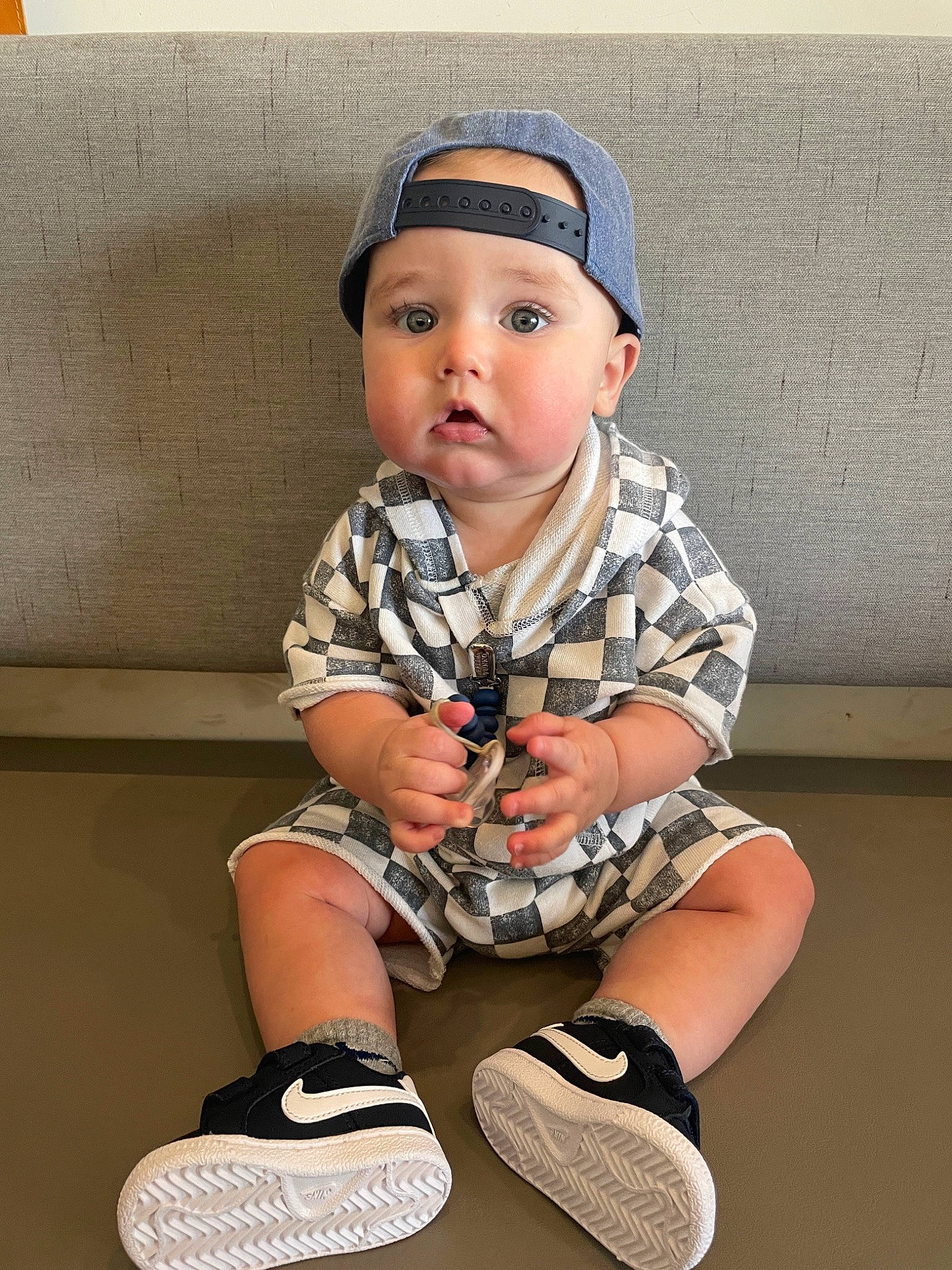 Jett joined the competition — help win amazing prizes! athletic_shoe, baby_toddler_clothing, child, collar, cool, elbow, electric_blue, eye, fashion_accessory, flash_photography, headwear, human_leg, knee, neck, pattern, person, shorts, sitting, sleeve, sock