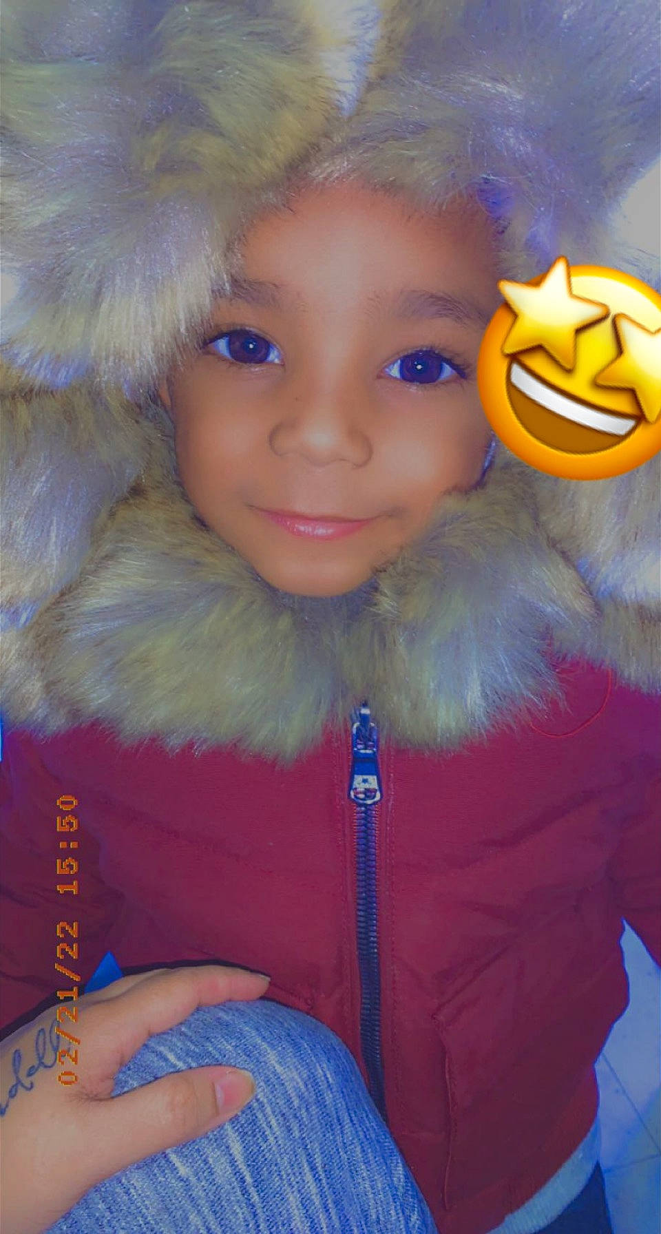 Dakari is registered to the contest to win money with this photo: barbie, blue, costume, doll, electric_blue, emoticon, eye, eyelash, finger, fun, fur_clothing, happy, headwear, jacket, joy, magenta, organ, outerwear, person, textile