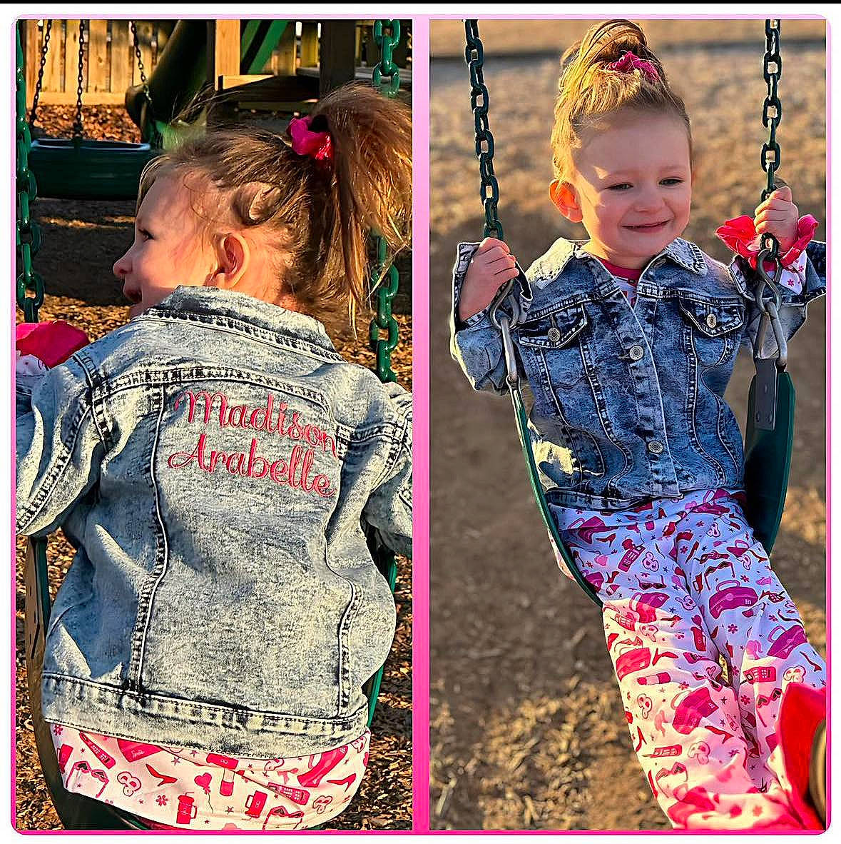 Madison is registered to the contest to win money with this photo: baby_toddler_clothing, beauty, collage, collar, denim, design, electric_blue, fashion_accessory, happy, joy, magenta, pattern, person, pink, rectangle, sleeve, smile, t_shirt, textile, toddler