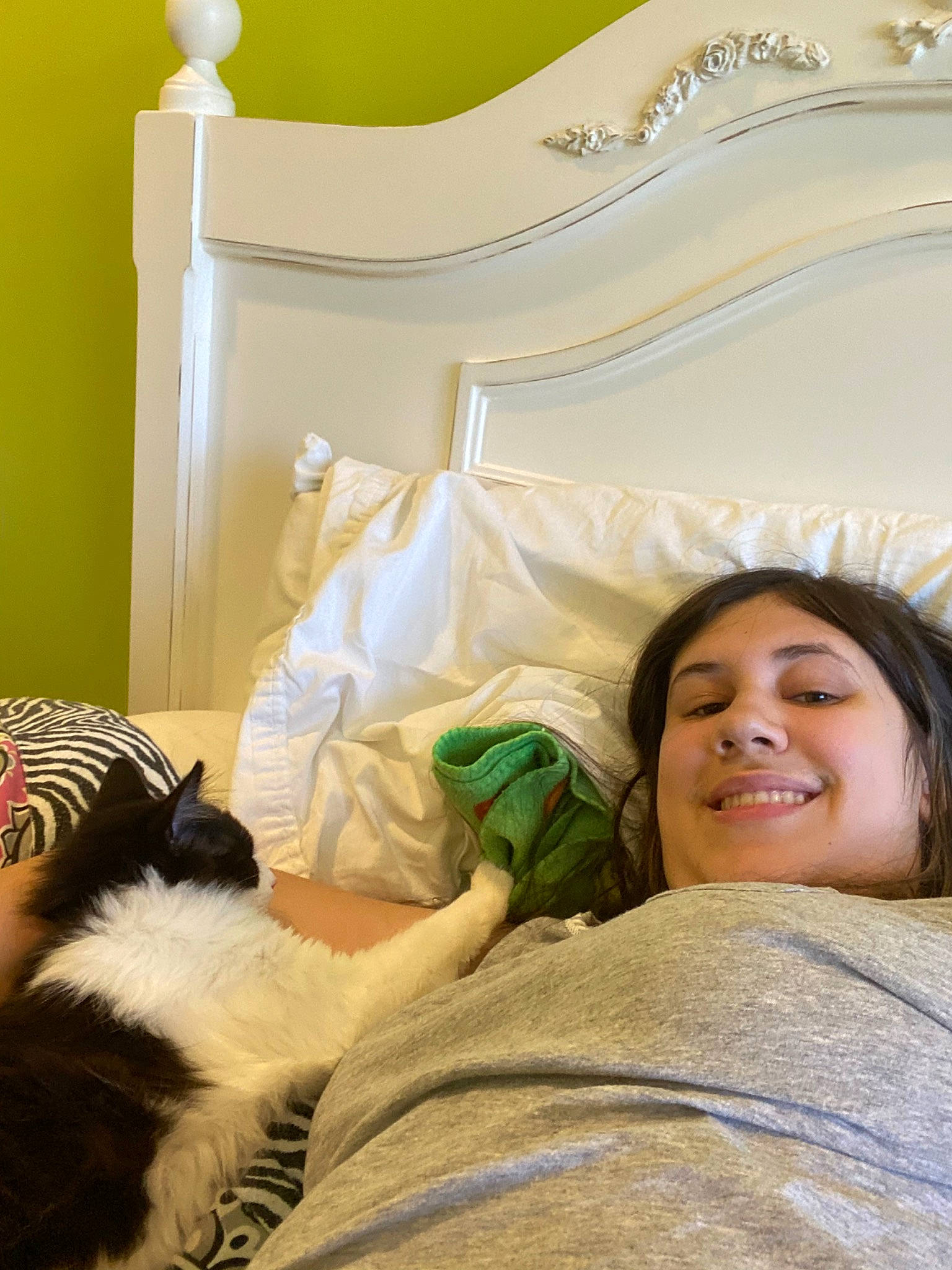 Gentry joined the competition — help win amazing prizes! bed, bed_sheet, bedroom, cat, child, comfort, ear, electronic_device, felidae, fun, fur, happy, linens, long_hair, nap, pillow, room, sleep, smile, textile