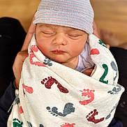 Cosette joined the competition — help win amazing prizes! baby, beanie, blanket, child, closeup, clothing, cozy, cute, footprint_pattern, hands, headwear, indoor, infant, newborn, peaceful, portrait, skin, sleeping, soft, wrapped