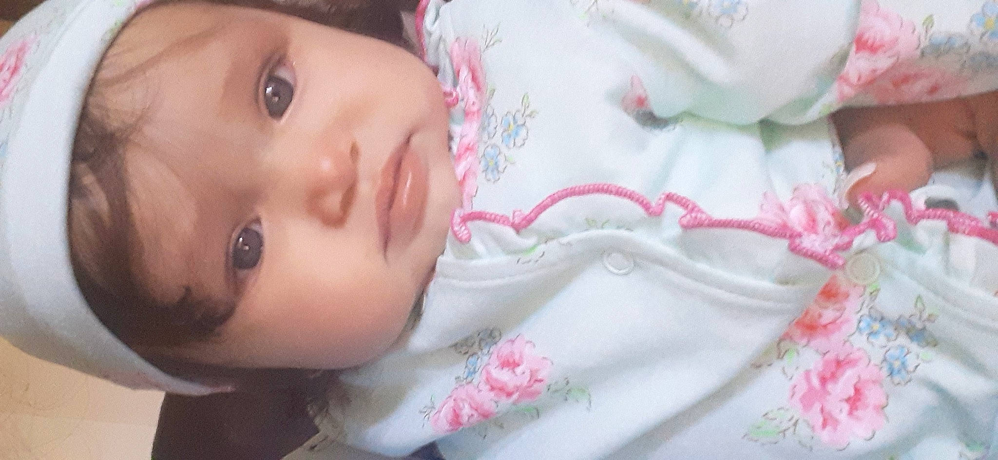 Helena joined the competition — help win amazing prizes! baby, black_hair, cheek, chin, eye, eyebrow, eyelash, facial_expression, grass, headgear, iris, lip, mouth, neck, nose, person, petal, pink, plant, skin