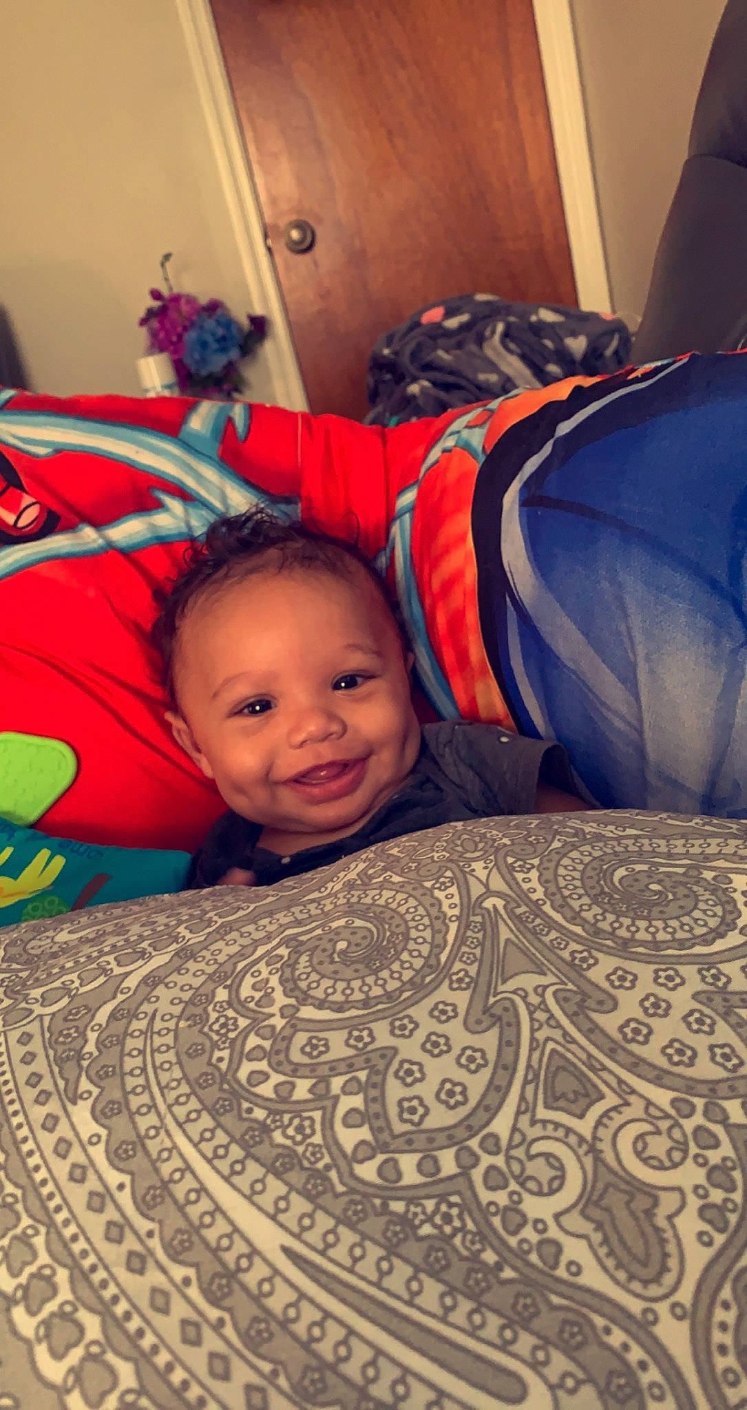 Josiah Davon joined the competition — help win amazing prizes! baby, beauty, blue, carmine, child, comfort, cool, floor, flooring, fun, happy, human, joy, linens, people, person, room, sitting, smile, textile