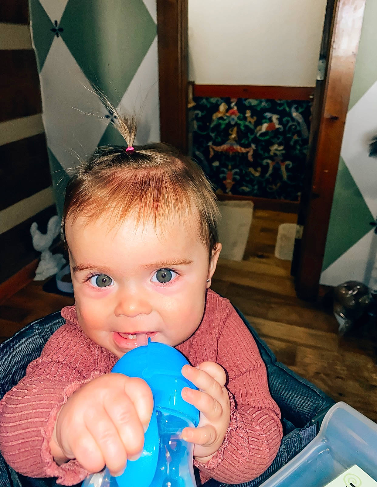 Holland joined the competition — help win amazing prizes! baby, baby_playing_with_toys, baby_toddler_clothing, blue, cheek, chin, eye, finger, green, hair, hand, happy, head, human_body, iris, mouth, nose, person, skin, standing