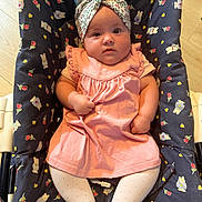Zoe participe au concours pour gagner de l'argent avec cette photo : baby, infant, child, dress, headband, tights, baby_seat, pattern, floor, wooden_floor, cute, portrait, indoors, sitting, hands, face, eyes, clothing, colorful, soft