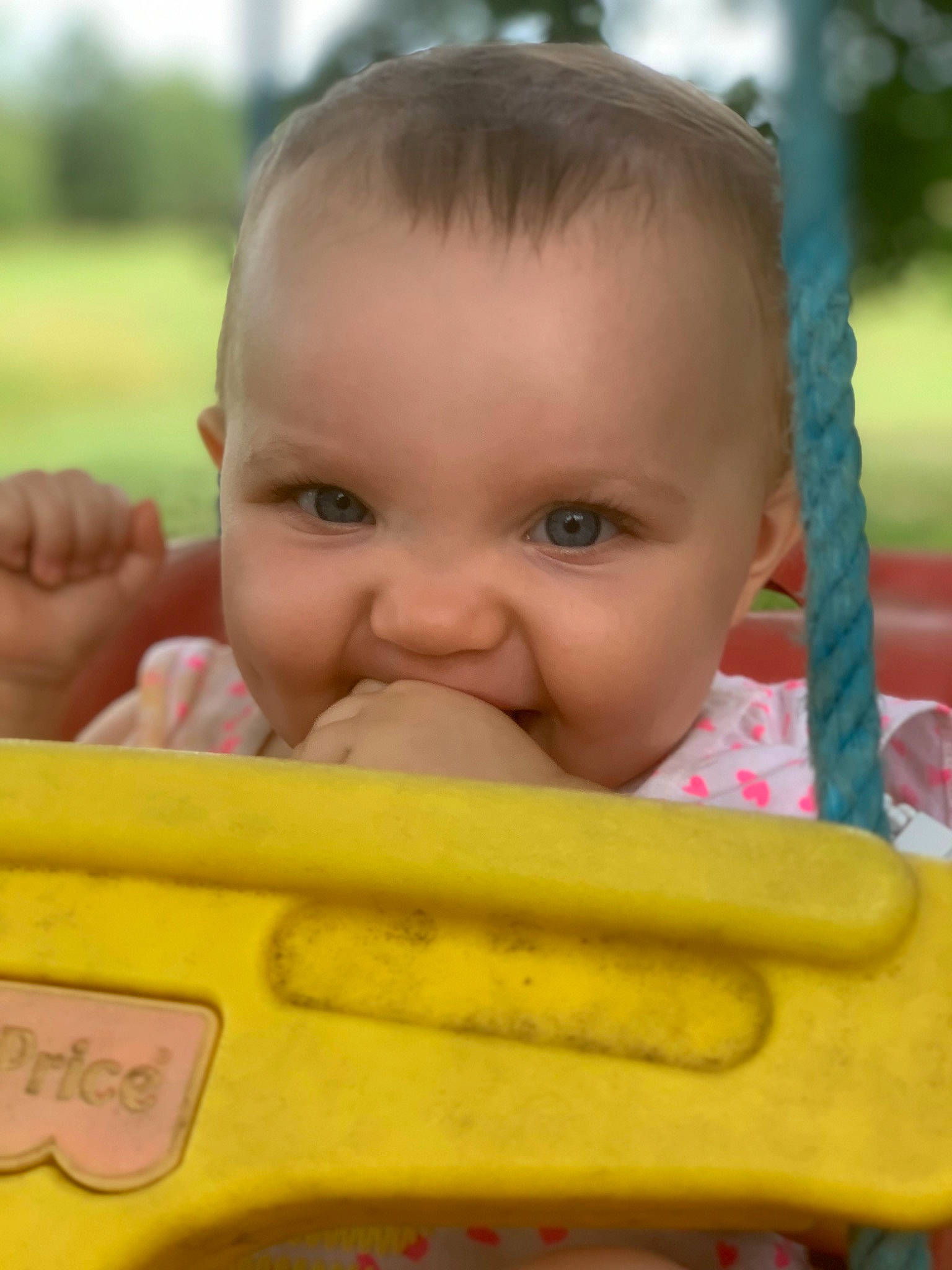 Samantha is registered to the contest to win money with this photo: baby, baby_toddler_clothing, cheek, child, chin, eye, face, fun, grass, hairstyle, happy, head, iris, leisure, mouth, nose, person, recreation, skin, smile