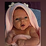 baby, infant, towel, pink, hood, cute, face, skin, child, newborn, wrapped, soft, expression, eyes, mouth, hand, fist, indoors, blanket, portrait