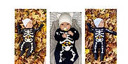 Aurora joined the competition — help win amazing prizes! baby, infant, skeleton_costume, black_clothing, white_hat, pacifier, autumn_leaves, fall, outdoor, baby_seat, cute, child, seasonal, leaf_litter, costume, portrait, laying_down, holiday, funny, baby_boy