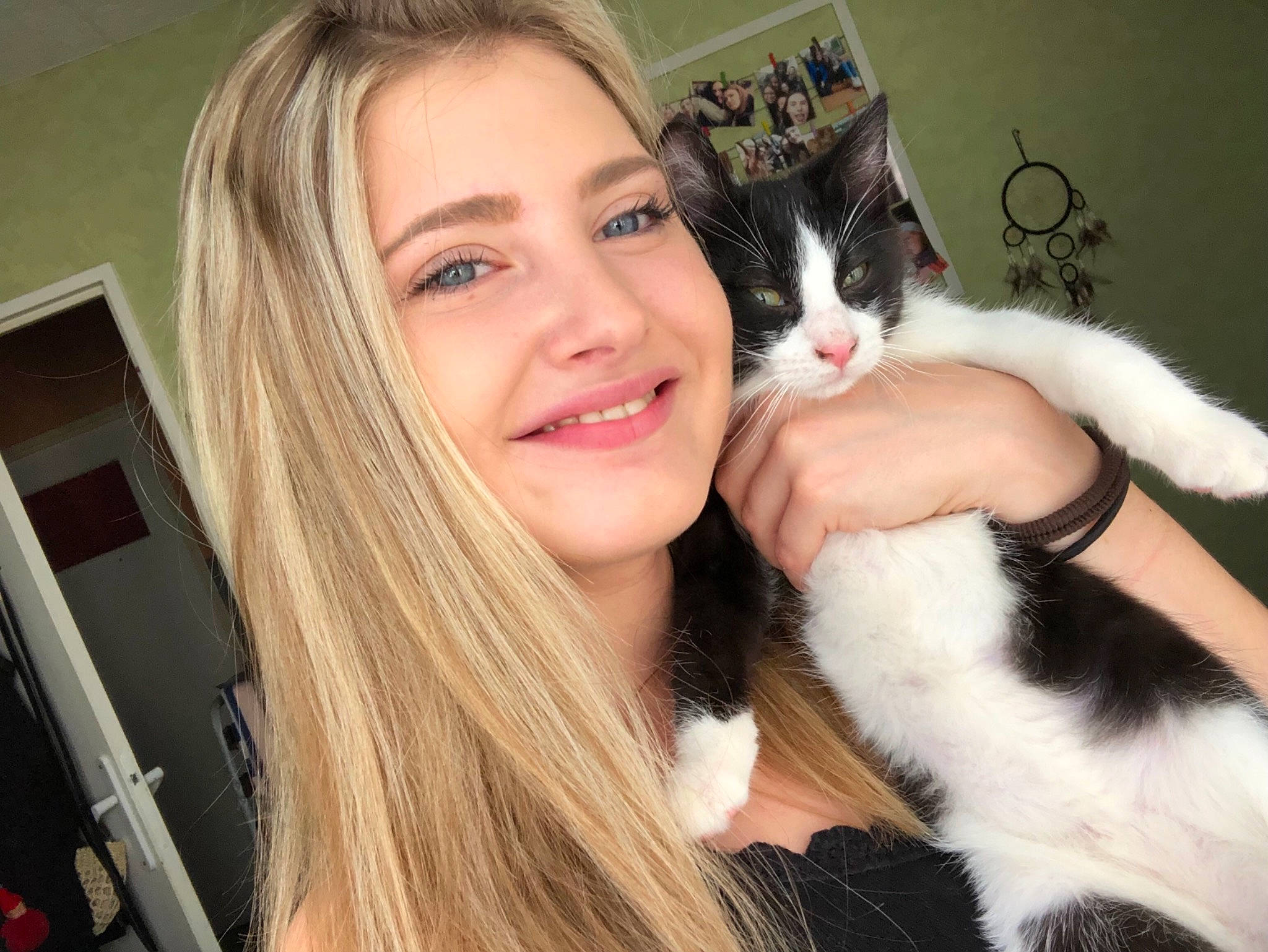 Pookie participe au concours pour gagner de l'argent avec cette photo : black_hair, carnivore, cat, domestic_short_haired_cat, ear, eye, felidae, fur, hair, interaction, iris, long_hair, nose, photography, polydactyl_cat, selfie, skin, small_to_medium_sized_cats, smile, whiskers