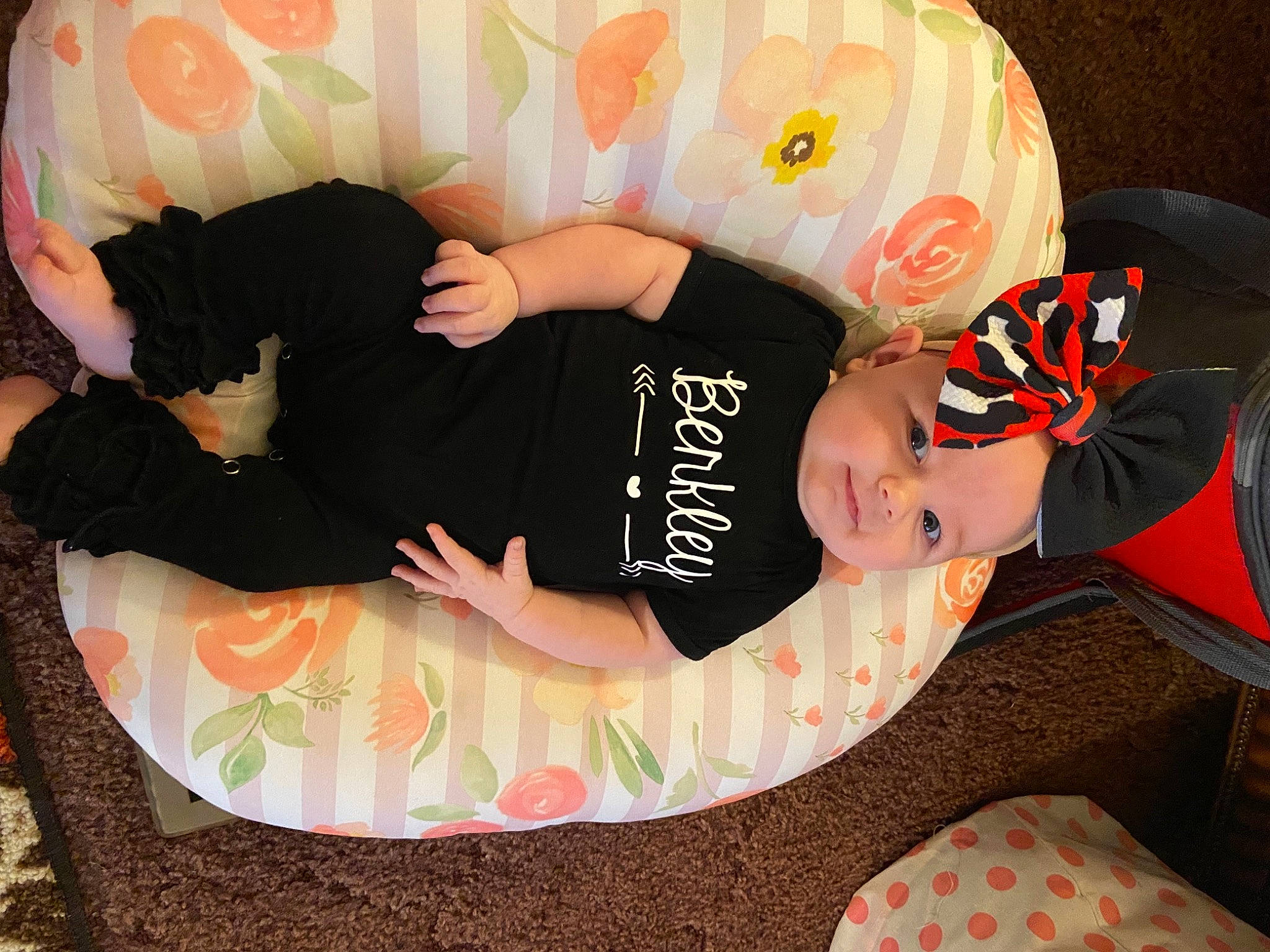 Berkley joined the competition — help win amazing prizes! beauty, comfort, event, facial_expression, fashion, font, fun, gesture, happy, headwear, human_body, human_leg, lap, person, pink, room, sitting, sleeve, t_shirt, textile