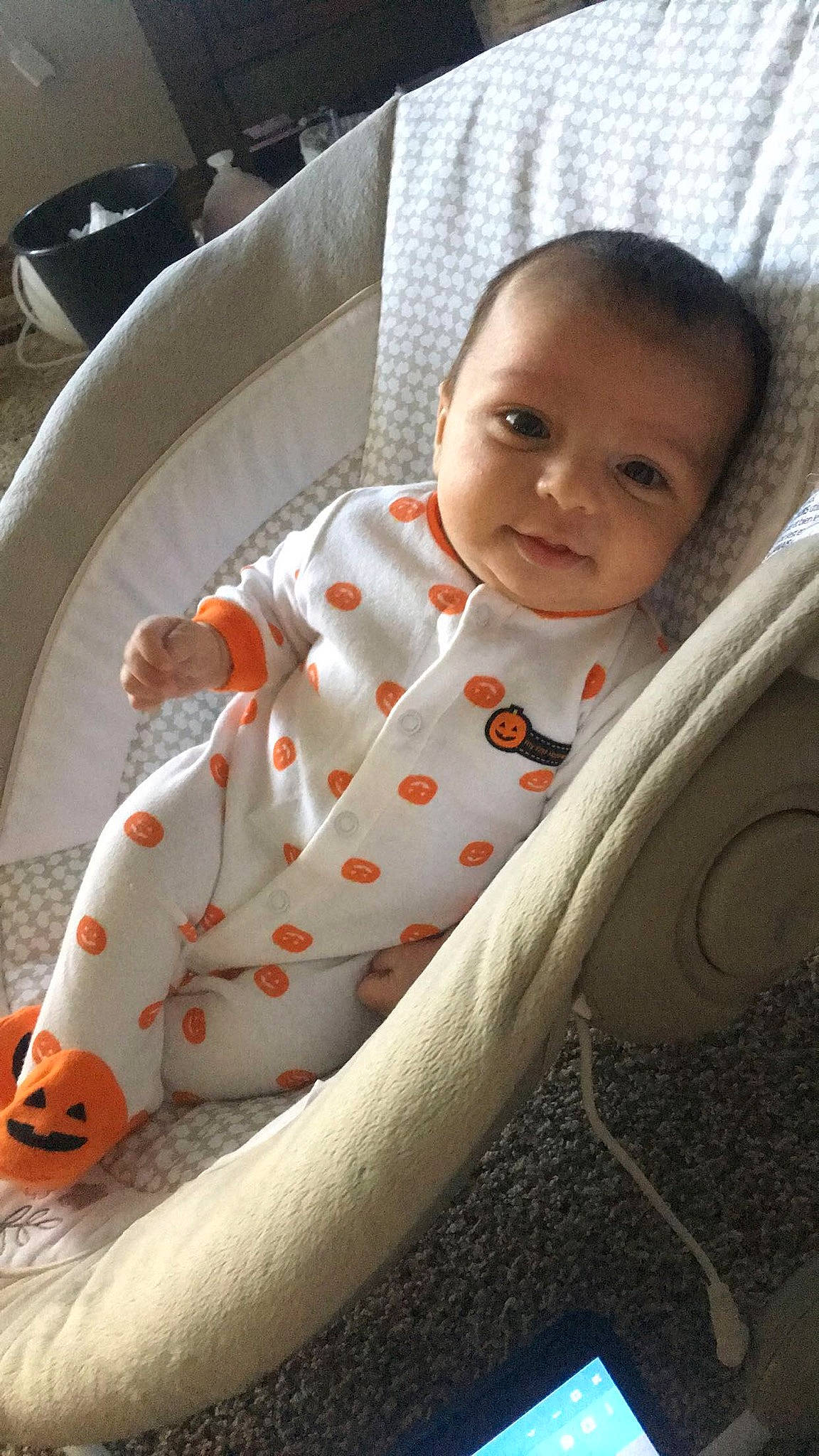 Bentley is registered to the contest to win money with this photo: baby, baby_products, baby_safety, baby_toddler_clothing, car_seat, carmine, child, comfort, happy, linens, pattern, person, room, sitting, skin, sleeve, smile, t_shirt, textile, toddler