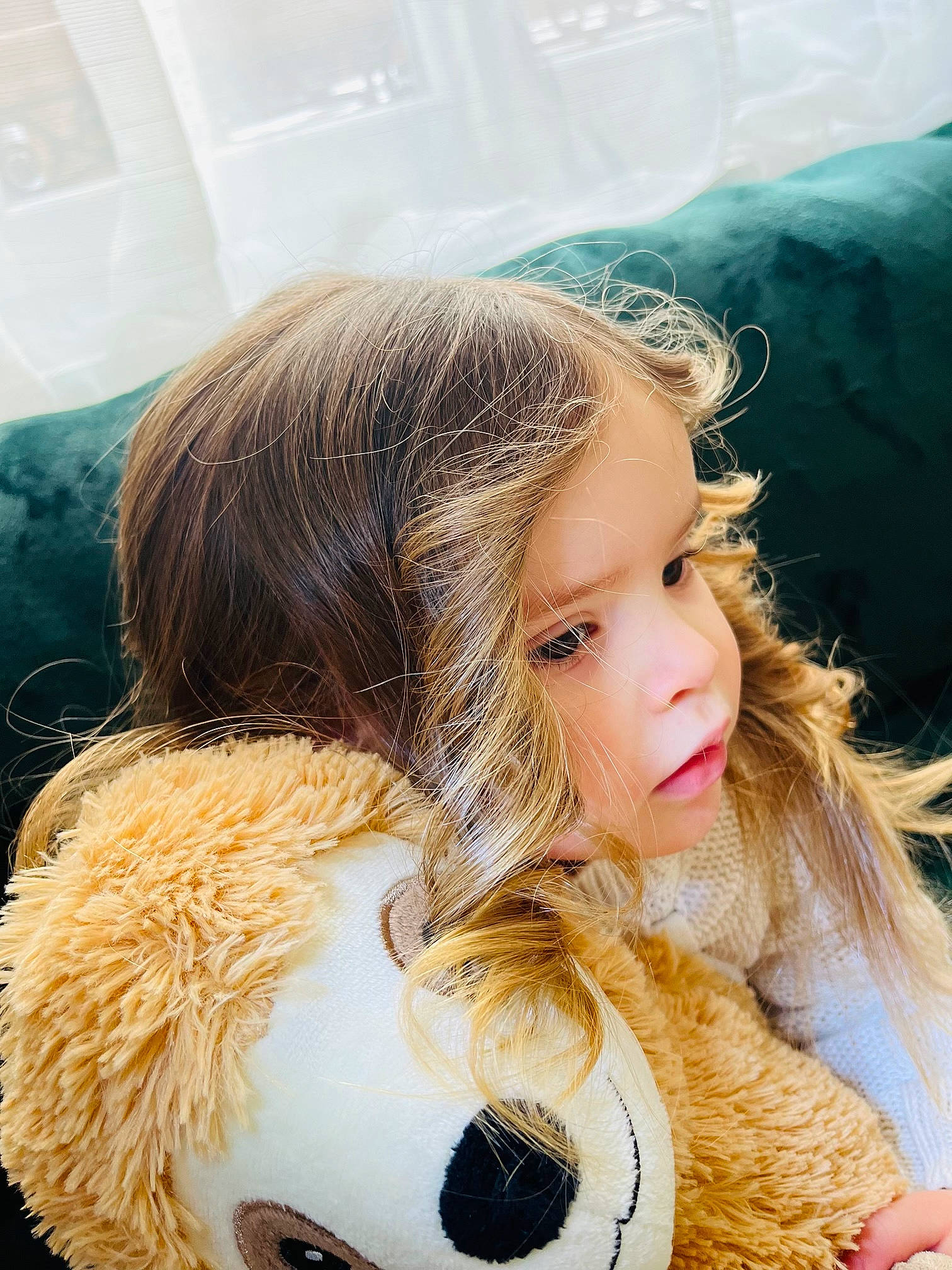 Jannah a rejoint le concours — aidez-le/la à gagner de superbes lots ! bangs, blond, brown_hair, child, companion_dog, eyelash, fashion_accessory, fur, fur_clothing, hair, happy, head, iris, long_hair, people_in_nature, person, stuffed_toy, surfer_hair, teddy_bear, toy