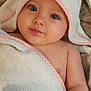 Selena participe au concours pour gagner de l'argent avec cette photo : baby, child, towel, hooded_towel, pink_trim, cute, face, eyes, skin, bathroom, childhood, portrait, infant, closeup, expression, adorable, soft, wrapped, cute_outfit, curious