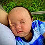 Ace joined the competition — help win amazing prizes! baby, sleeping, child, face, person, arm, clothing, blue_shirt, striped_shirt, outdoor, greenery, nature, peaceful, portrait, skin, head, eyelashes, infant, resting, closeup