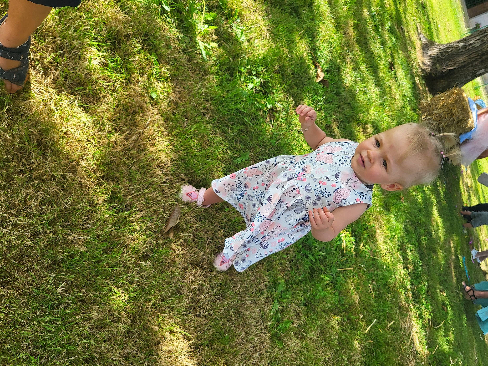 Carla participe au concours pour gagner de l'argent avec cette photo : baby_toddler_clothing, child, fun, garden, grass, grass_family, grassland, green, groundcover, happy, human_leg, lawn, leisure, meadow, people_in_nature, person, plant, recreation, soil, sunlight