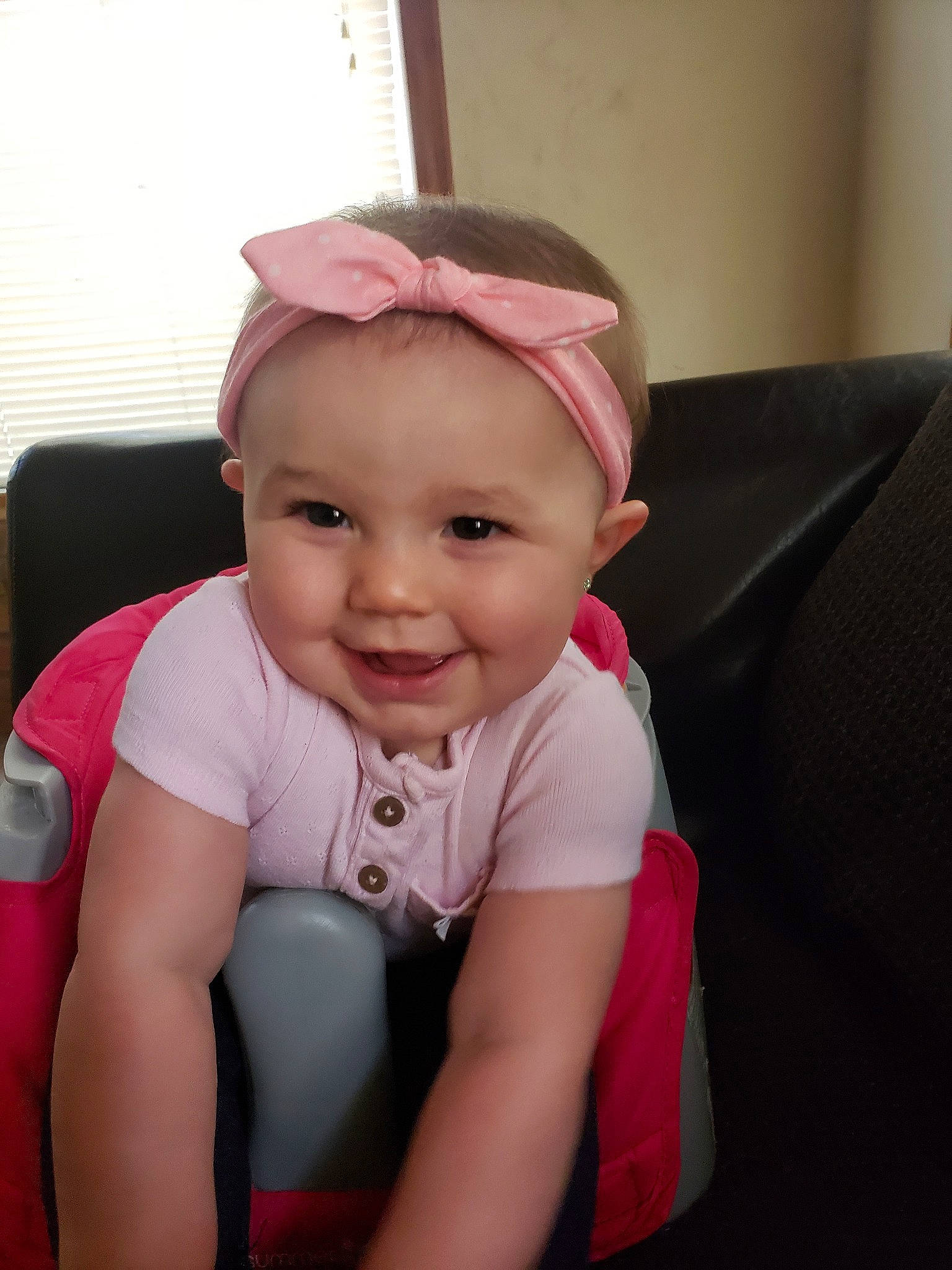 Averie joined the competition — help win amazing prizes! baby, beauty, cheek, child, chin, ear, eye, face, forehead, head, headgear, headwear, joy, leg, lip, mouth, nose, person, pink, sitting