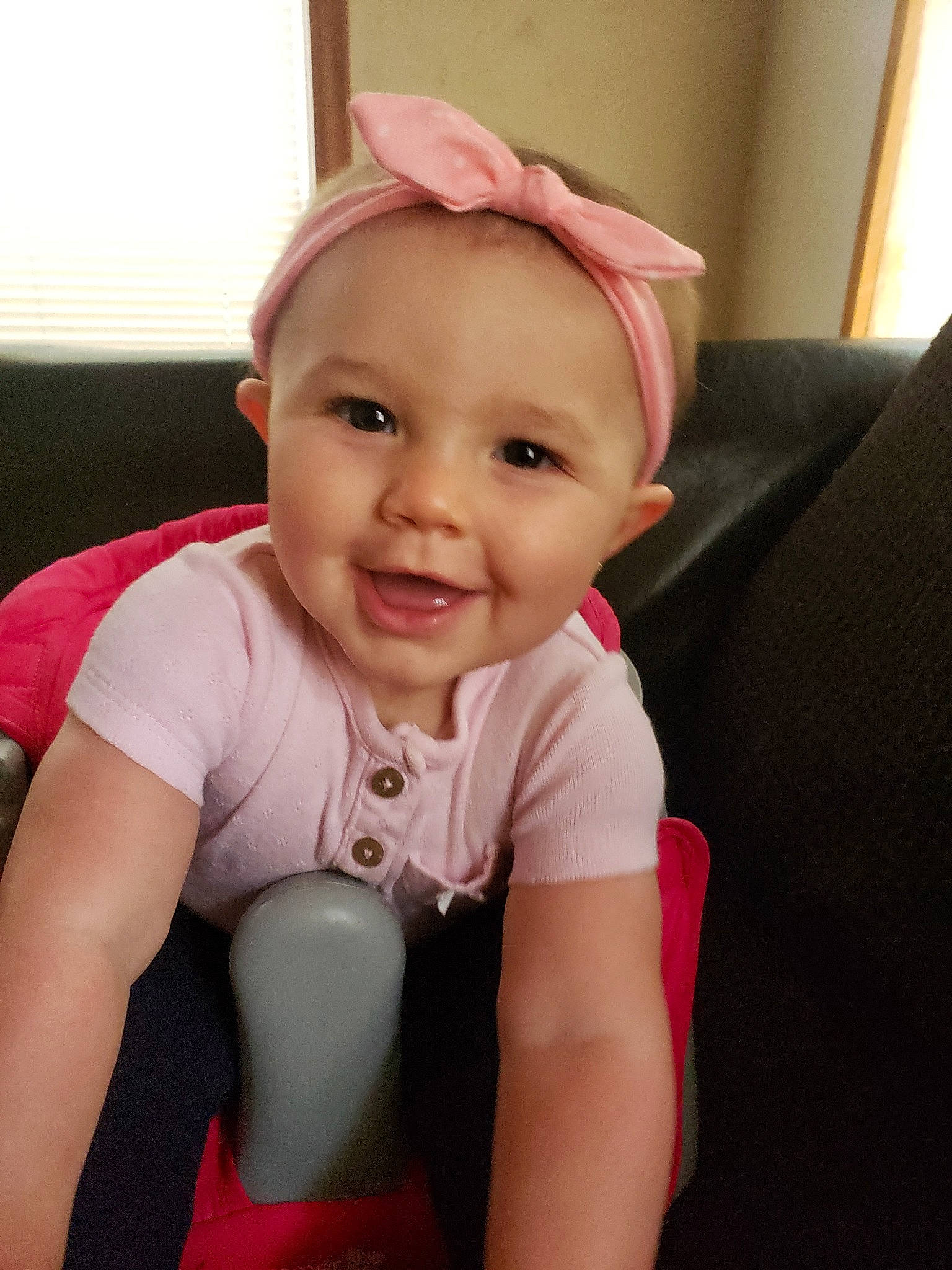 Averie joined the competition — help win amazing prizes! baby, baby_products, baby_toddler_clothing, cheek, child, ear, face, happy, head, headgear, joy, leg, person, pink, play, product, skin, smile, toddler