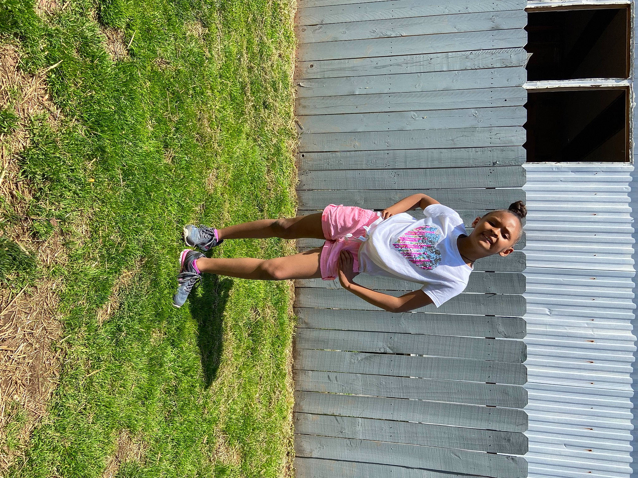 Aakylah joined the competition — help win amazing prizes! child, fun, grass, house, joy, leaf, leisure, people_in_nature, person, plant, recreation, sandal, shorts, shrub, sunglasses, toddler, tree, vacation, wood, yard