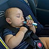 Leon joined the competition — help win amazing prizes! baby, blue, car, car_seat, child, closed_eyes, cute, face, hand, infant, interior, peaceful, portrait, resting, safety, seatbelt, sleeping, striped_clothing, teether, young_child