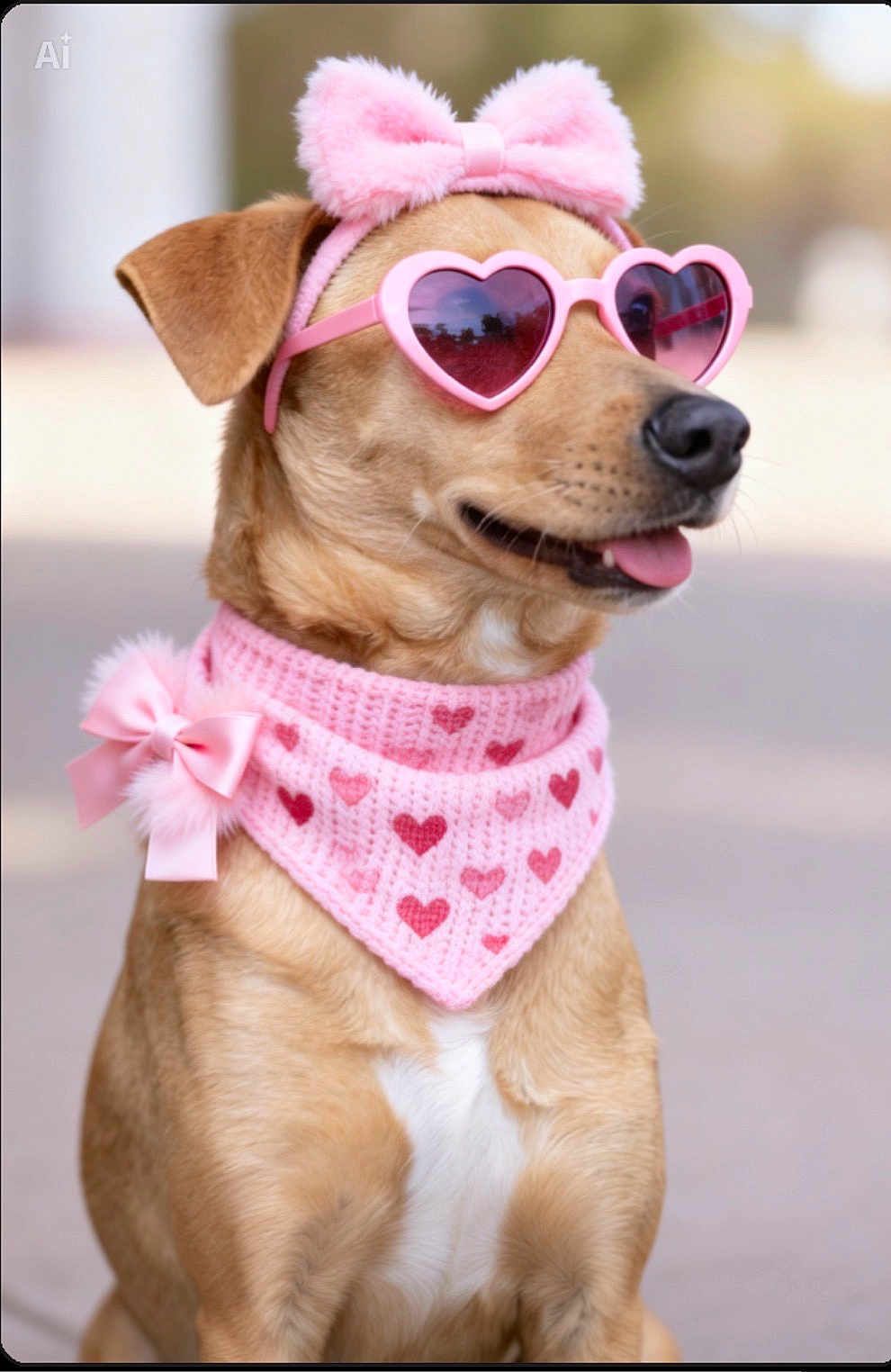 Sibelle a rejoint le concours — aidez-le/la à gagner de superbes lots ! accessory, adorable, animal, bow, canine, close_up, cute, dog, fashion, fluffy, happy, heart_shaped, outdoor, pet, pink, portrait, scarf, stylish, sunglasses, tongue_out