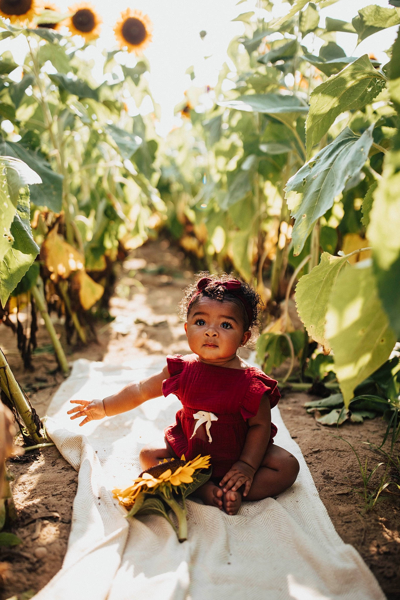 Maylani joined the competition — help win amazing prizes! agriculture, baby, botany, child, dress, event, grass, happy, headpiece, leaf, leisure, nature, people_in_nature, person, petal, plant, plantation, spring, toddler, tradition