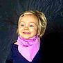 bandana, blonde_hair, blue_eyes, child, clothing, cute, expression, face, fashion, hairclip, happy, head, indoor, light_skin, person, pink, portrait, smiling, toddler, young_child