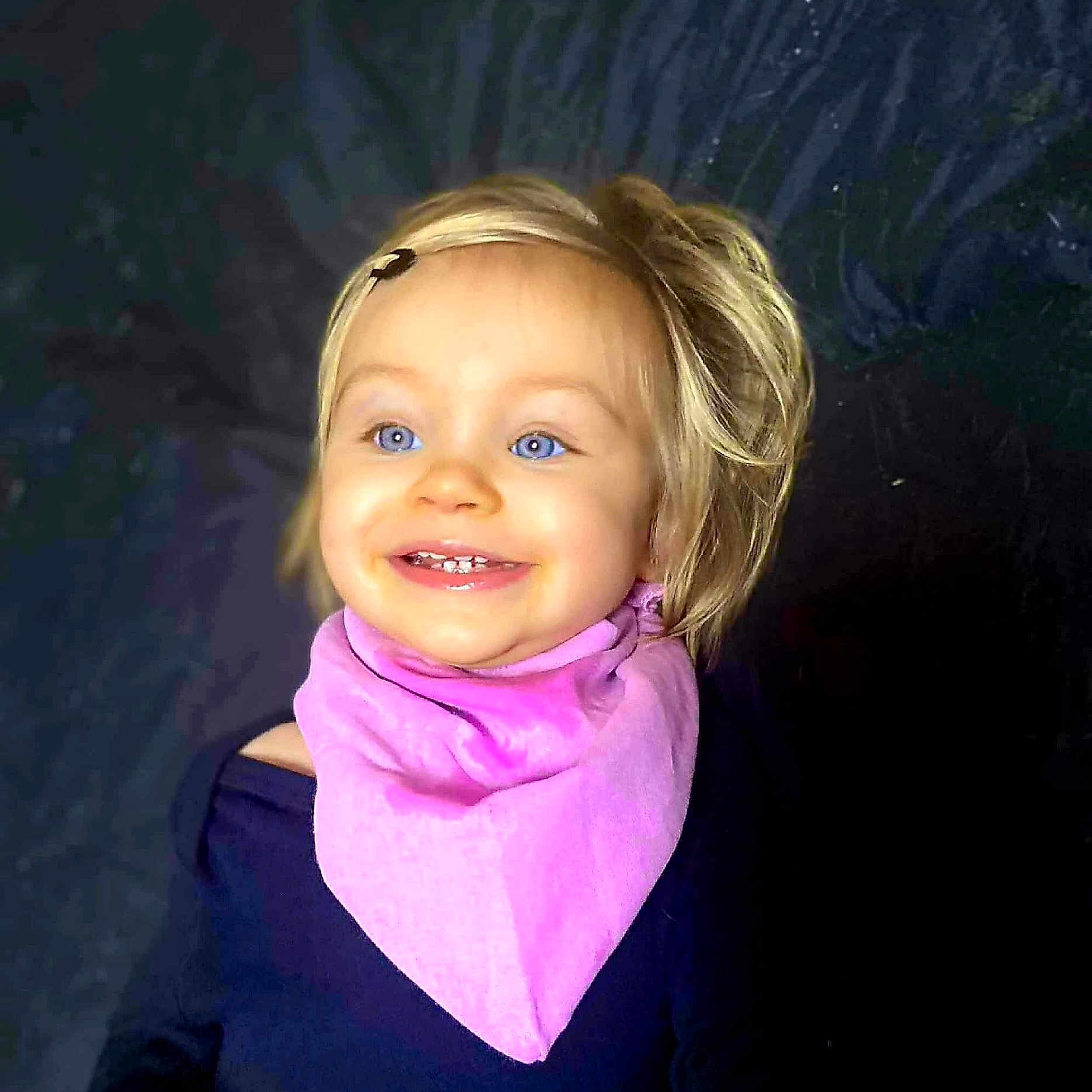 Nilla joined the competition — help win amazing prizes! bandana, blonde_hair, blue_eyes, child, clothing, cute, expression, face, fashion, hairclip, happy, head, indoor, light_skin, person, pink, portrait, smiling, toddler, young_child