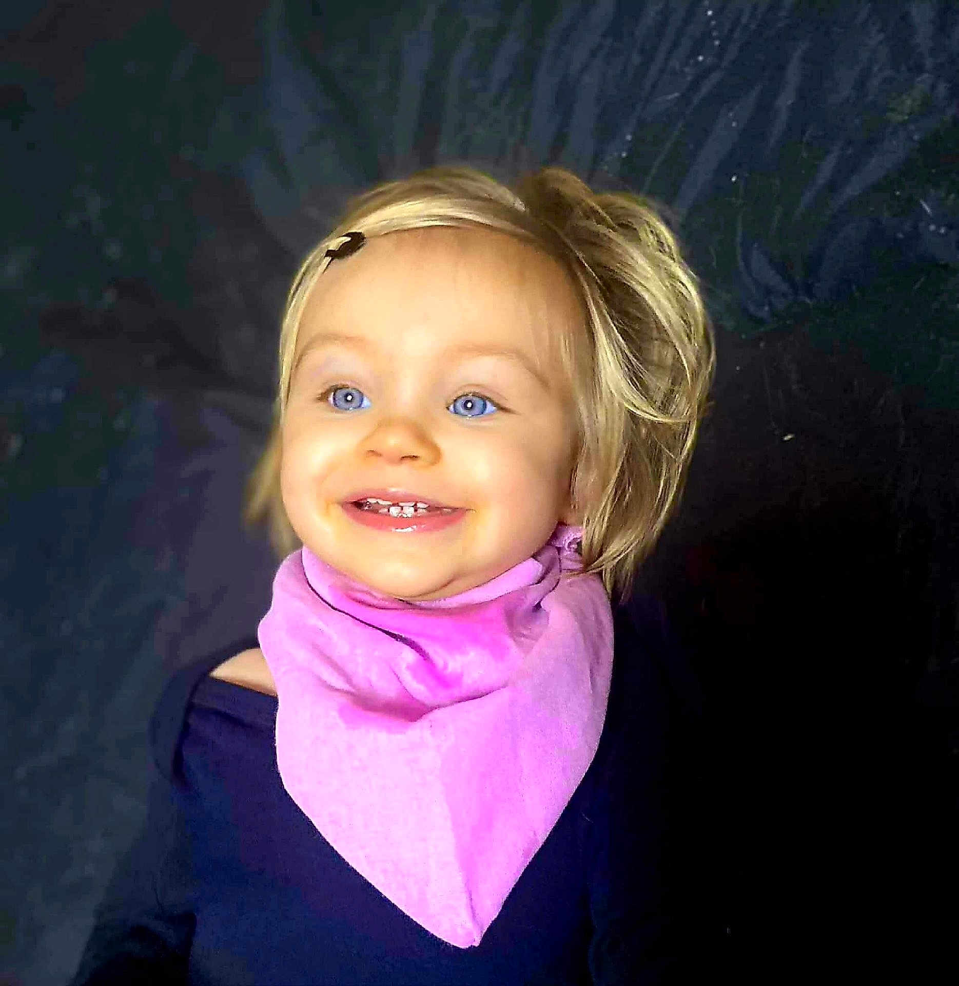 Nilla joined the competition — help win amazing prizes! bandana, blonde_hair, blue_eyes, child, clothing, cute, expression, face, fashion, hairclip, happy, head, indoor, light_skin, person, pink, portrait, smiling, toddler, young_child
