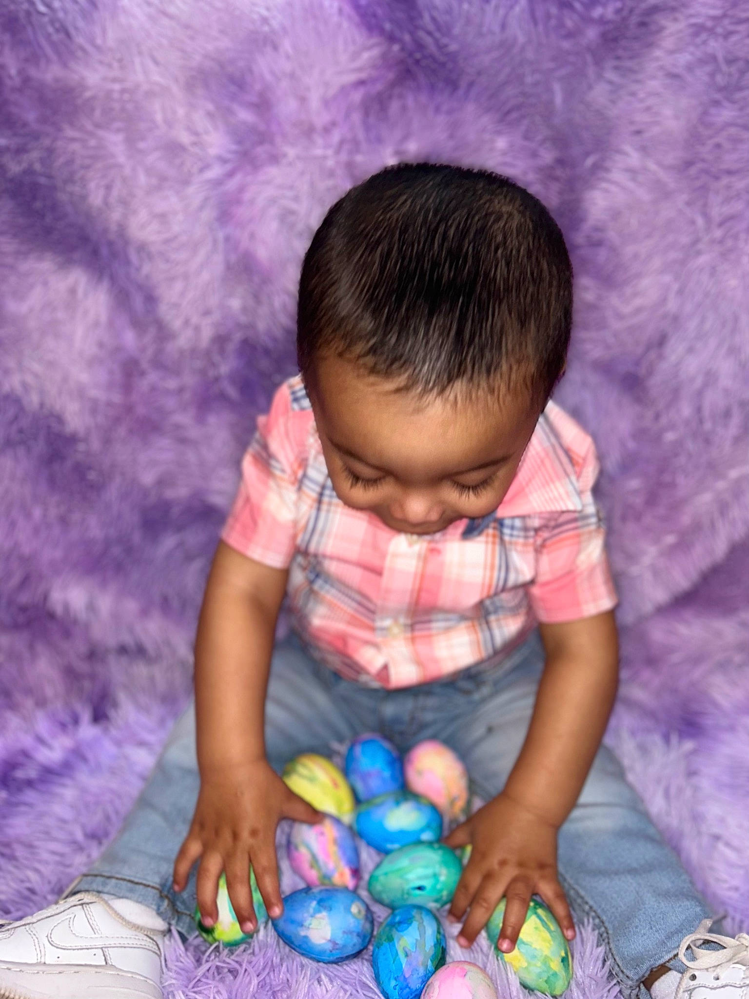 Keanu joined the competition — help win amazing prizes! azure, baby, baby_products, baby_toddler_clothing, baby_toys, child, easter, electric_blue, finger, fun, grass, hand, happy, leisure, nail, pattern, person, play, sitting, textile