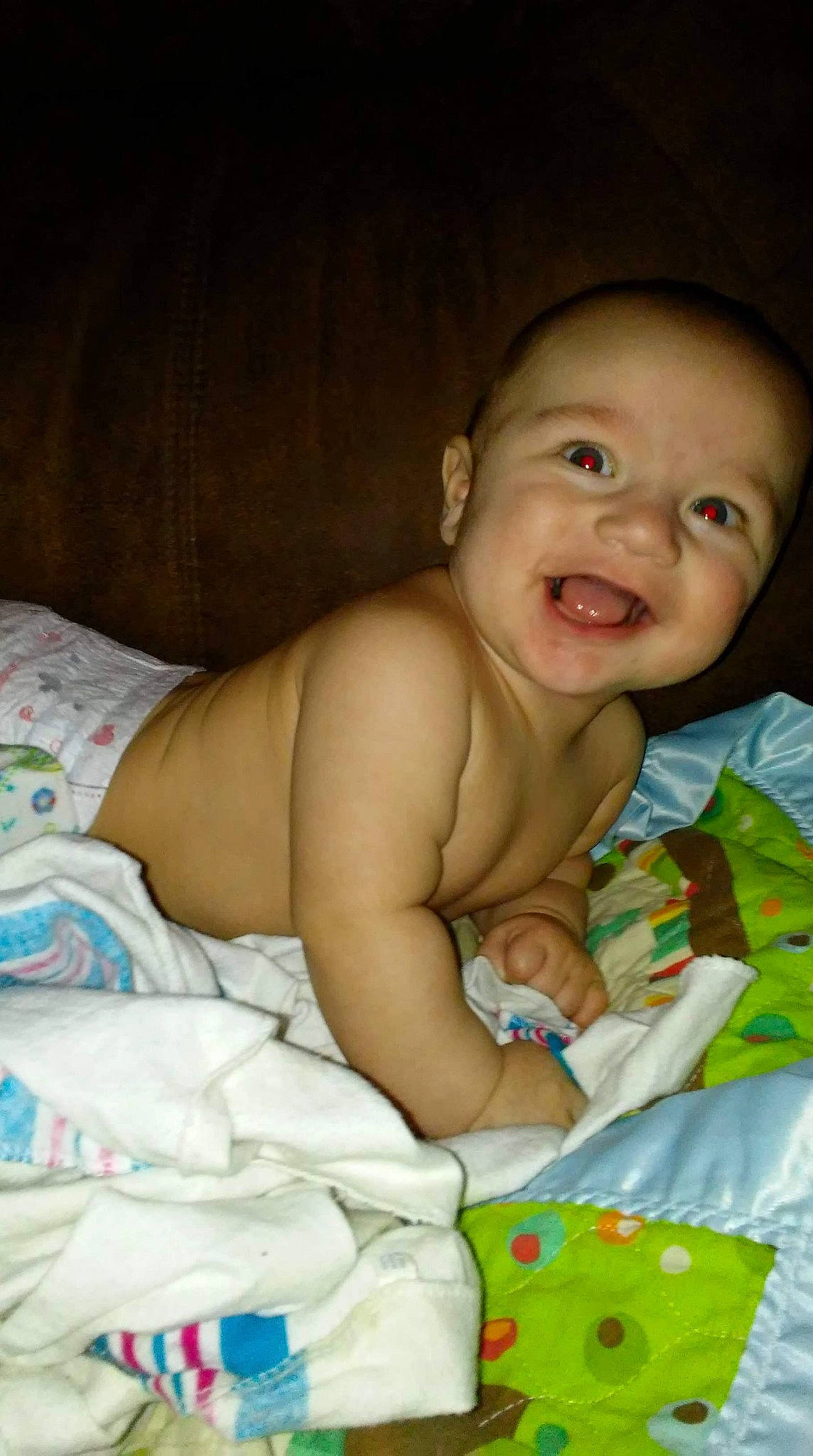 Rylee joined the competition — help win amazing prizes! baby, cheek, child, diaper, eye, joy, lip, mouth, person, skin, smile, toddler, tummy_time