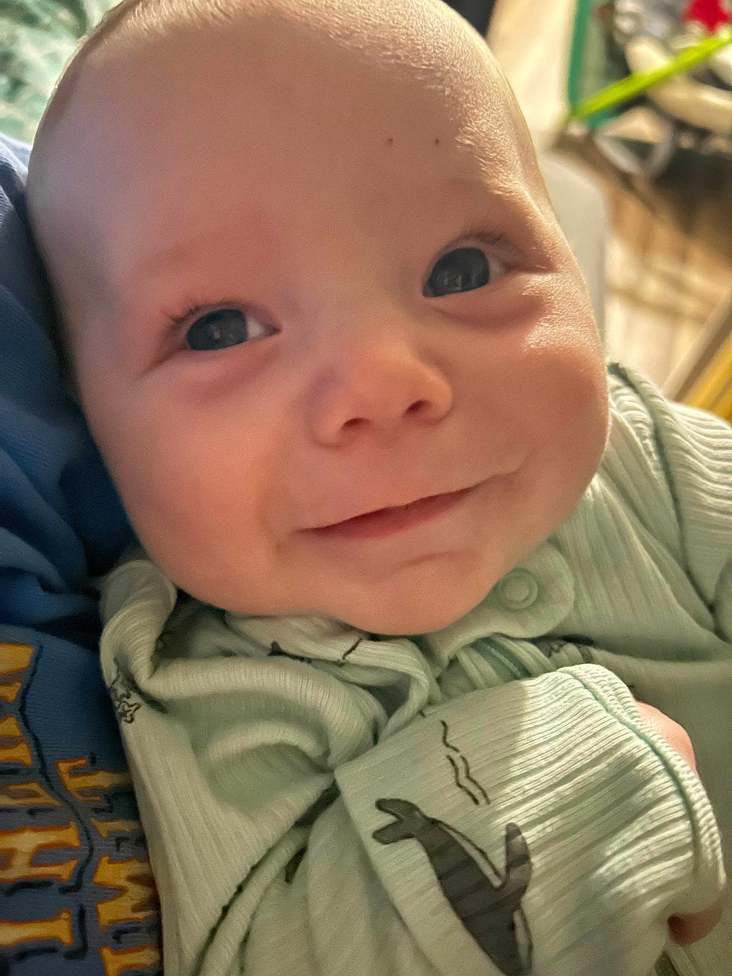 Joseph joined the competition — help win amazing prizes! baby, infant, smile, face, eyes, pajamas, whale_print, closeup, cute, child, adorable, cozy, soft_lighting, portrait, expression, skin, newborn, person, happy, indoors
