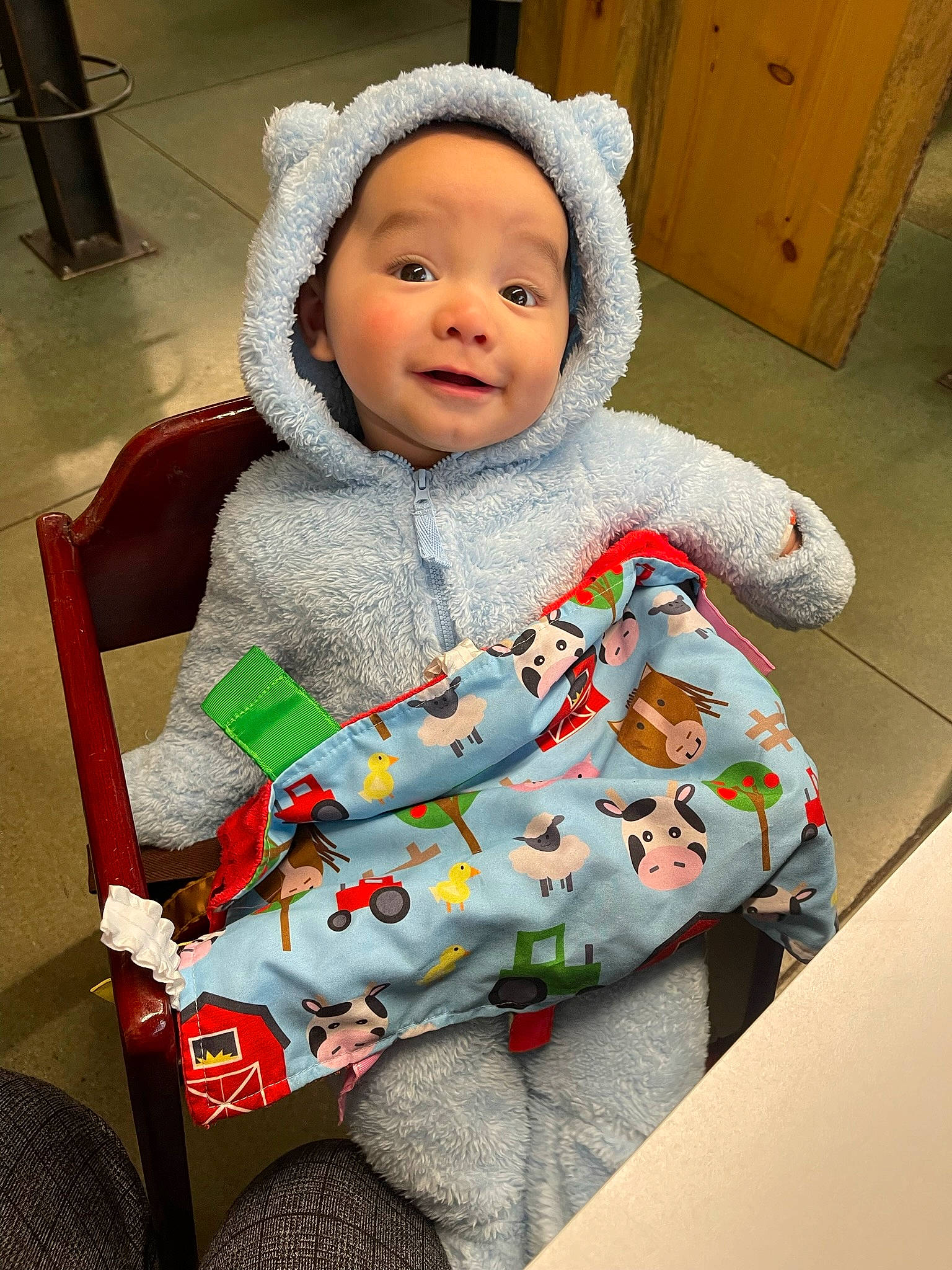 Maximus joined the competition — help win amazing prizes! baby, baby_sleeping, baby_toddler_clothing, cabinetry, cheek, child, comfort, face, flooring, fur, happy, jacket, linens, pattern, person, room, sitting, sleeve, smile, toddler