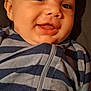 Ezekiel joined the competition — help win amazing prizes! baby, infant, smiling, close_up, onesie, stripes, zipper, face, chubby_cheeks, eyelashes, skin, lying_down, indoor, portrait, happy, adorable, cozy, mouth_open, eye_contact, newborn