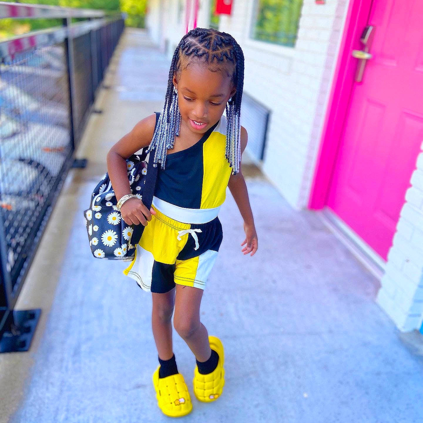 Amora is registered to the contest to win money with this photo: baby_toddler_clothing, child, costume, door, dress, electric_blue, fashion_accessory, fun, happy, human_leg, knee, leisure, magenta, pattern, person, personal_protective_equipment, recreation, smile, standing, thigh