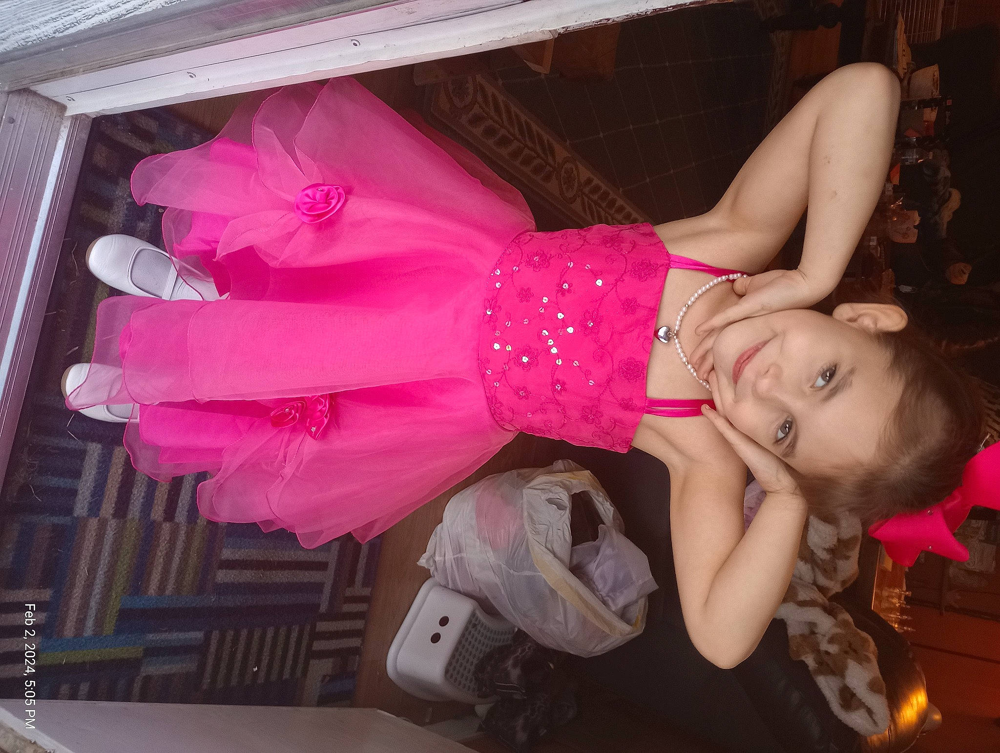 Kaydence is registered to the contest to win money with this photo: chest, cocktail_dress, costume, event, fashion_design, flash_photography, flesh, fun, human_leg, joy, leg, magenta, party, peach, person, pink, room, sandal, textile, thigh