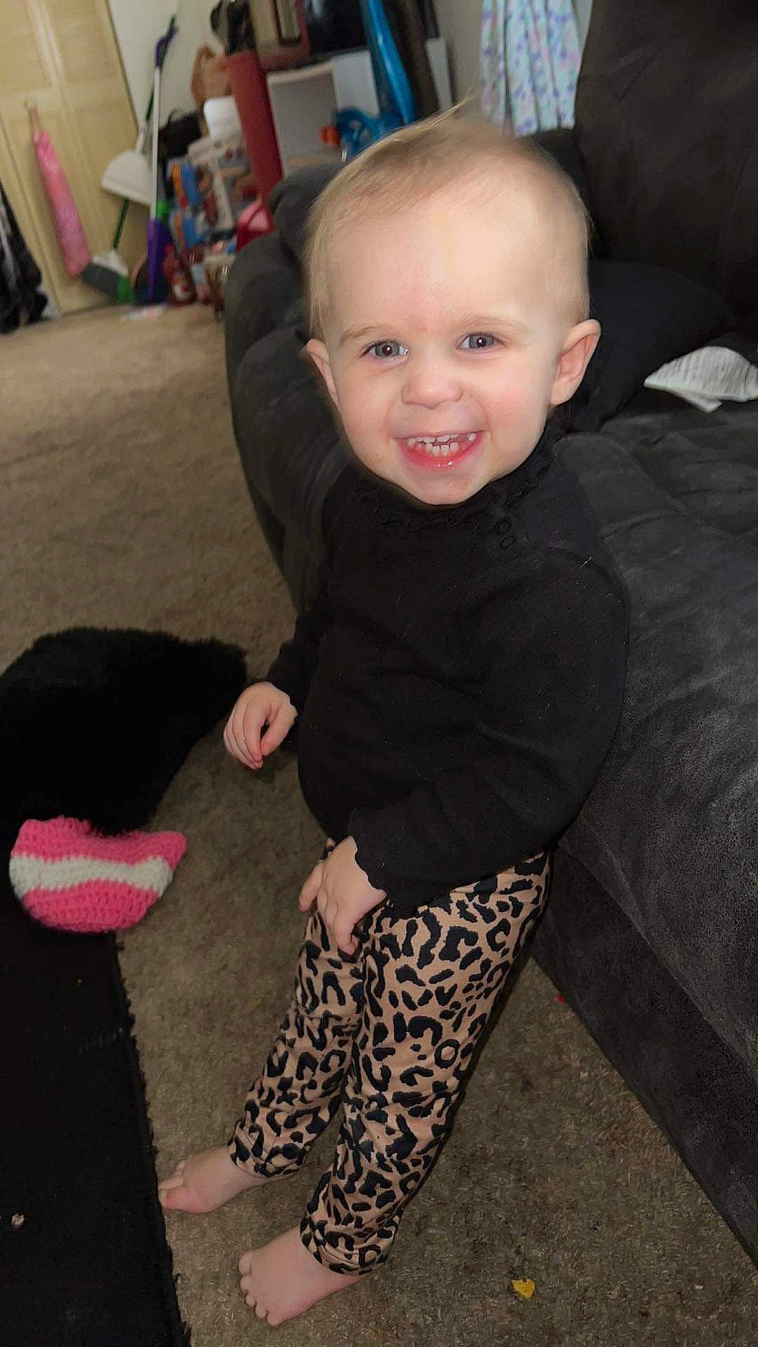 Madelyn joined the competition — help win amazing prizes! baby_toddler_clothing, eye, face, finger, flooring, foot, hair, hairstyle, human_leg, joint, knee, leg, organ, person, skin, sleeve, smile, textile, thigh, thumb