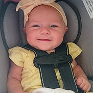 Lilyana joined the competition — help win amazing prizes! baby, child, car_seat, smiling, headband, yellow_dress, blanket, infant, straps, cute, happy, portrait, seatbelt, baby_clothing, indoors, closeup, person, baby_girl, comfortable, safety