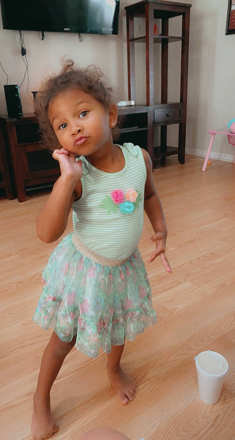 Harmony joined the competition — help win amazing prizes! baby_toddler_clothing, cup, face, finger, flooring, hairstyle, hand, happy, joint, leg, neck, person, pink, serveware, shoulder, skin, sleeve, thigh, toddler, waist